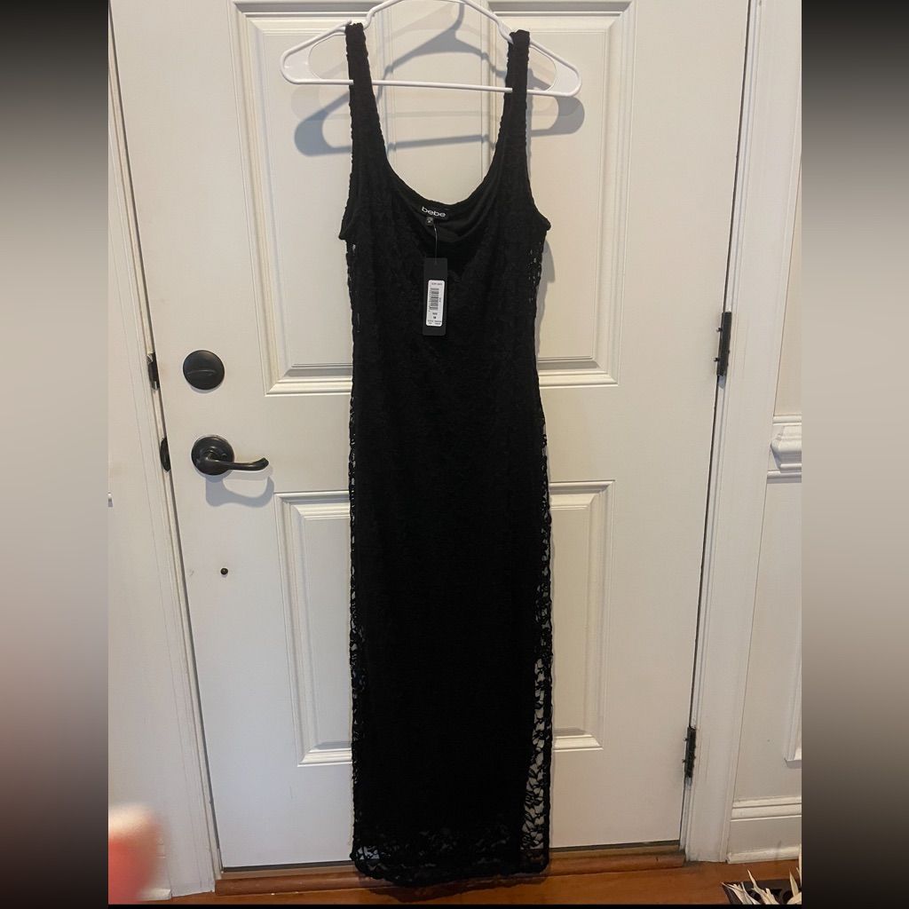 Nwt Bebe Black Lace Maxi Dress. Size Medium